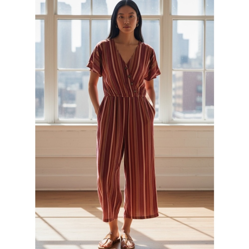 Xhilaration Striped V-Neck Wide Leg  Jumpsuit Size Large